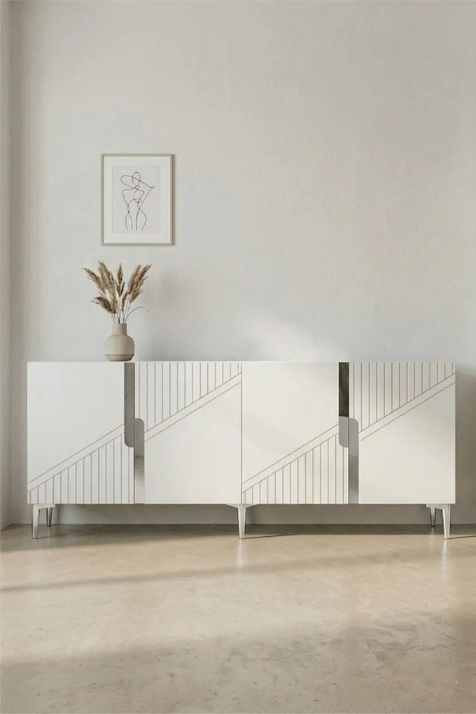 Evva komód, fehér-ezüst, 125 cm