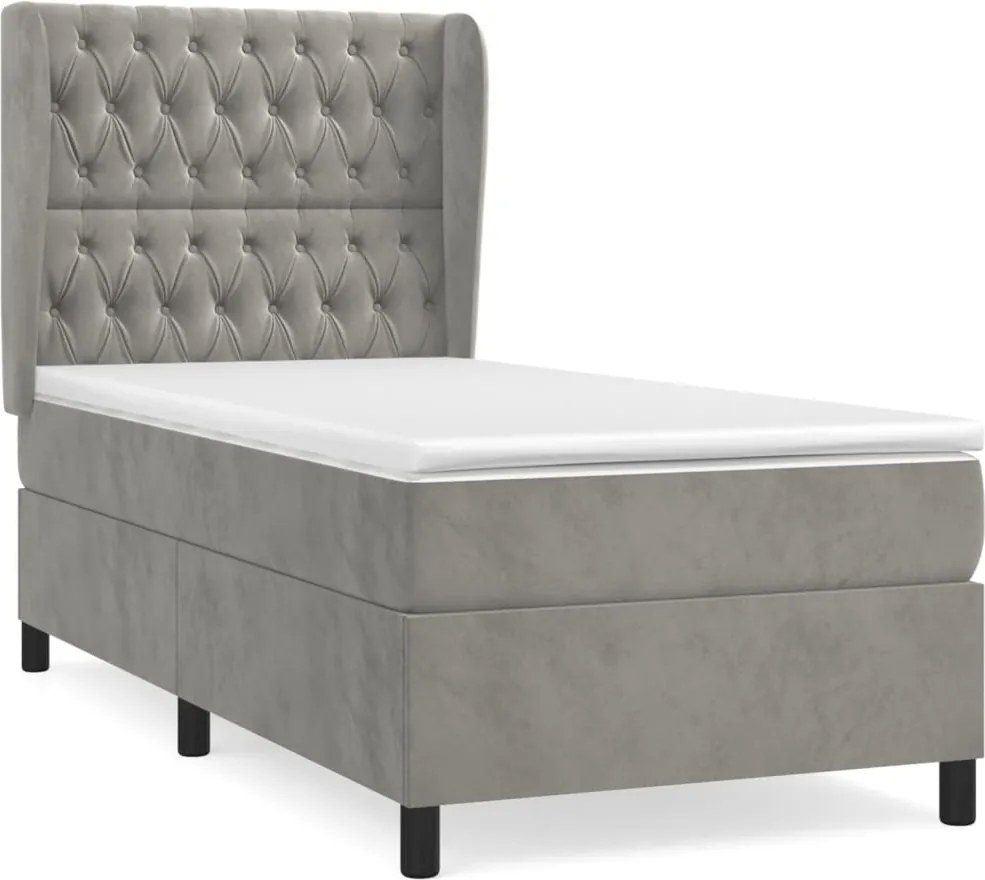 vidaXL világosszürke bársony rugós ágy matraccal 100 x 200 cm
