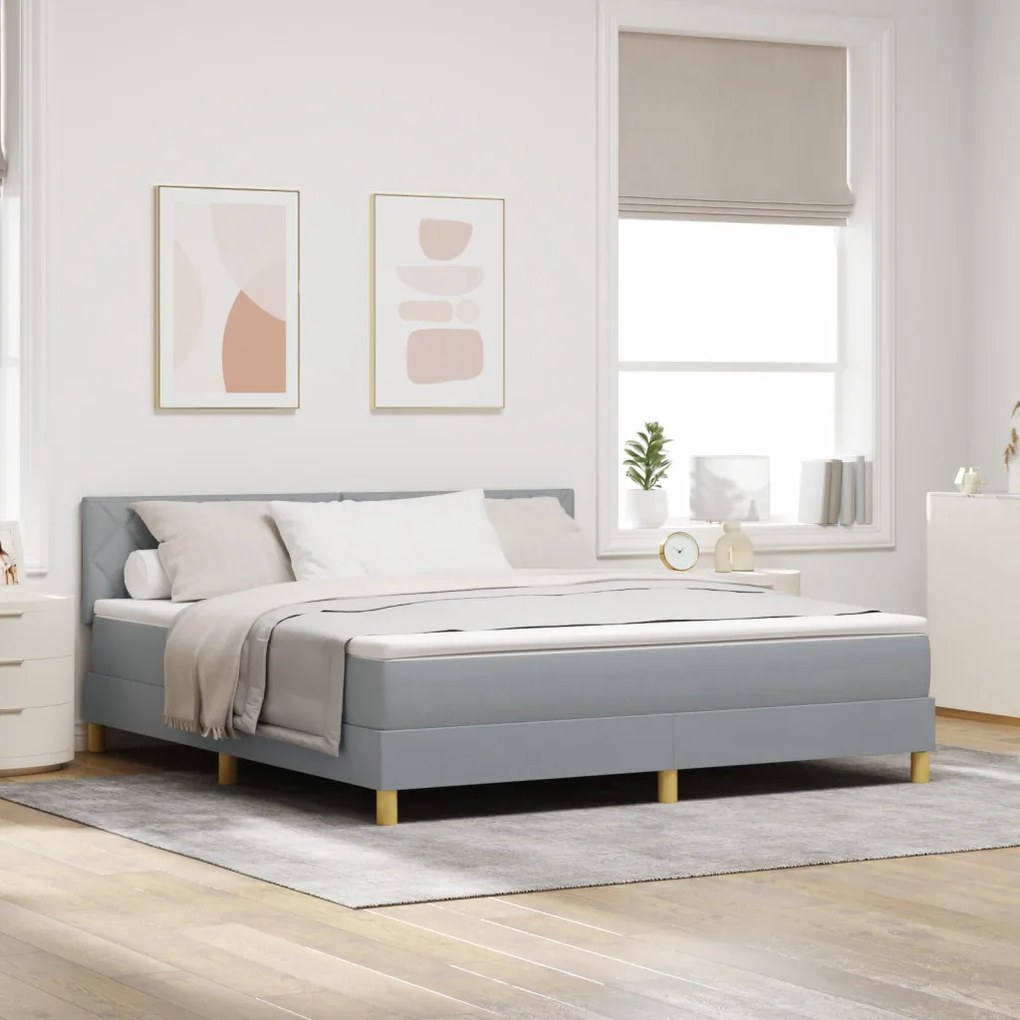 Box Spring Ágy matraccal, világosszürke, 180x200 cm, szövet