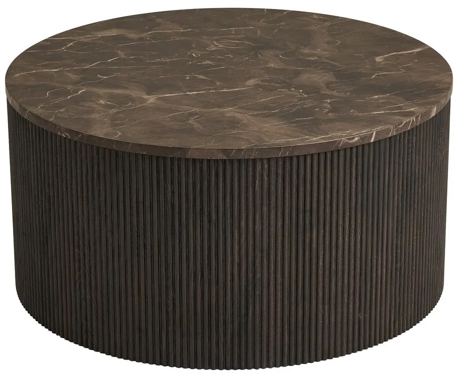 Sötétbarna kerek dohányzóasztal márvány dekoros asztallappal ø 80 cm Rota – House Nordic