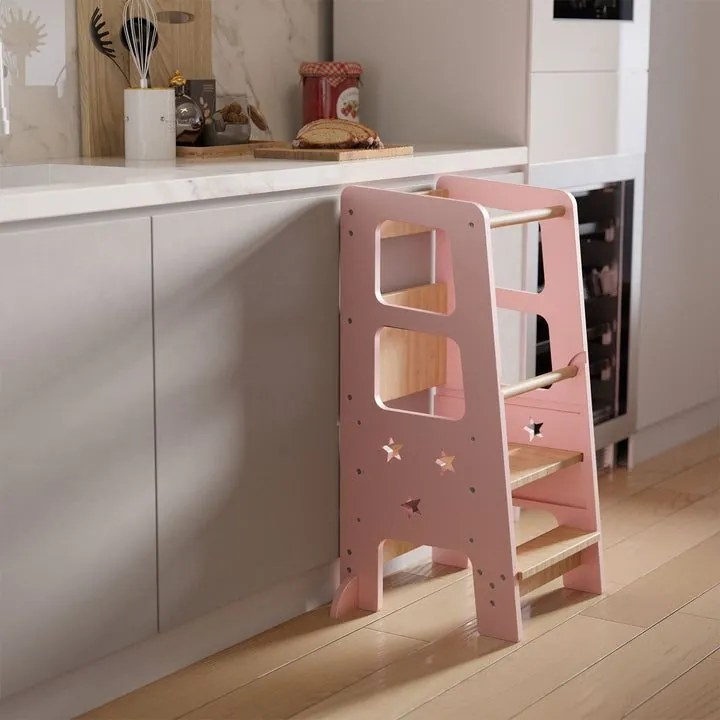 Gyermek tanuló torony biztonságos állítható rózsaszín