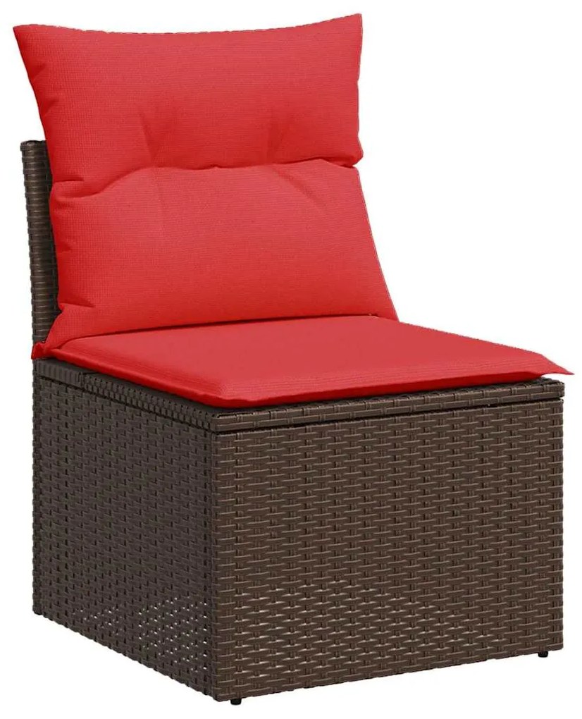 9 részes barna polyrattan akácfa kerti ülőgarnitúra párnákkal