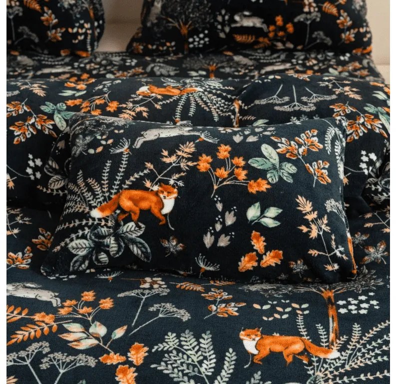 Mikroplüss ágyneműhuzat szett RÓKA ÉS NYÚL sötétzöld + mikroplüss lepedő SOFT 90x200 cm fehér, egyszemélyes