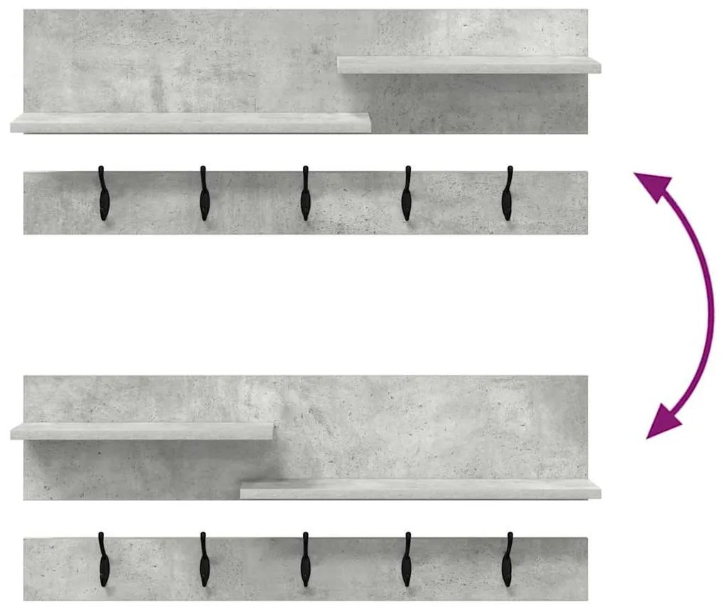 Fali Kabáthorog polcokkal Beton szürke 90 x 15 x 36 cm Faanyag