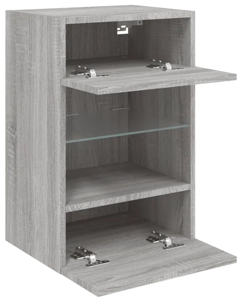 2 db szürke sonoma fali szekrények LED világítással TV-hez 40x30x60,5 cm