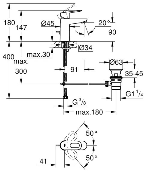 GROHE 23803000 - EUROSMART mosdócsaptelep, fényes króm