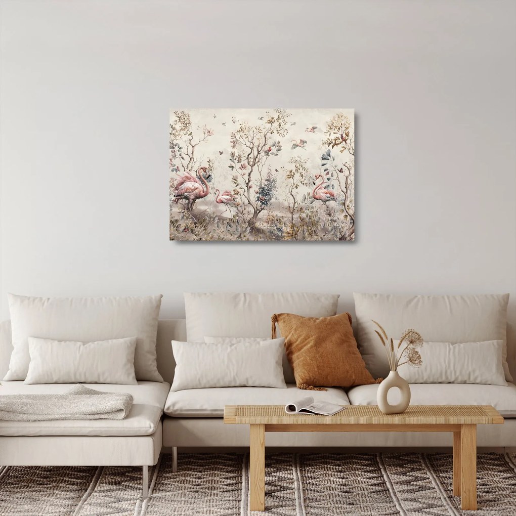 Üveg kép - Rajz flamingókról (70x50 cm)