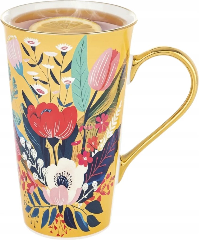 Bögre 690 ML Porcelán Nagy Kávé Tea Virágok Ajándék Dobozban