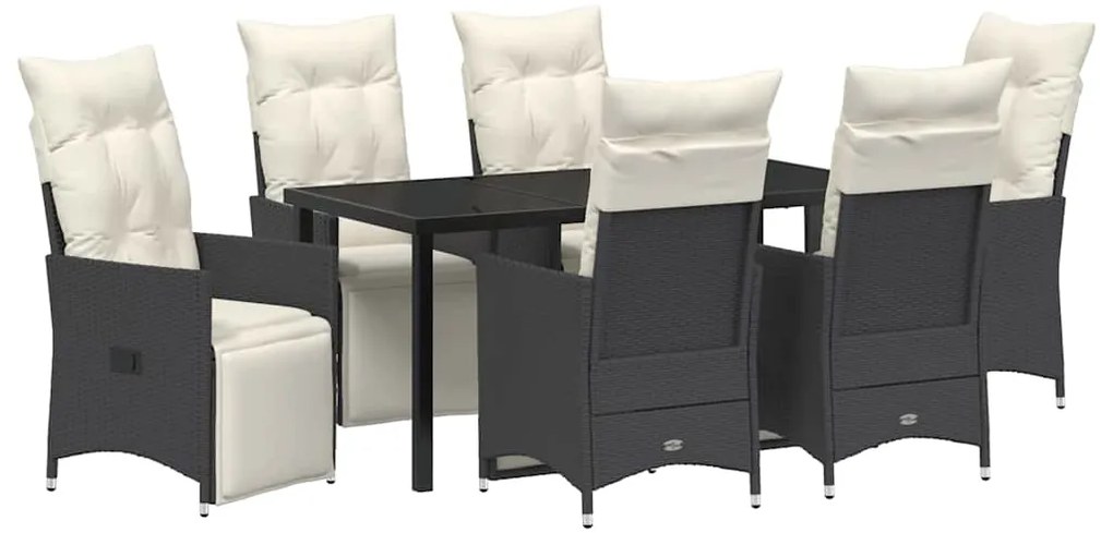 vidaXL Kert étkező szett párnával 7 pcs Fekete polirattan