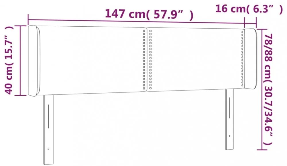 fekete műbőr LED-es fejtámla 147 x 16 x 78/88 cm