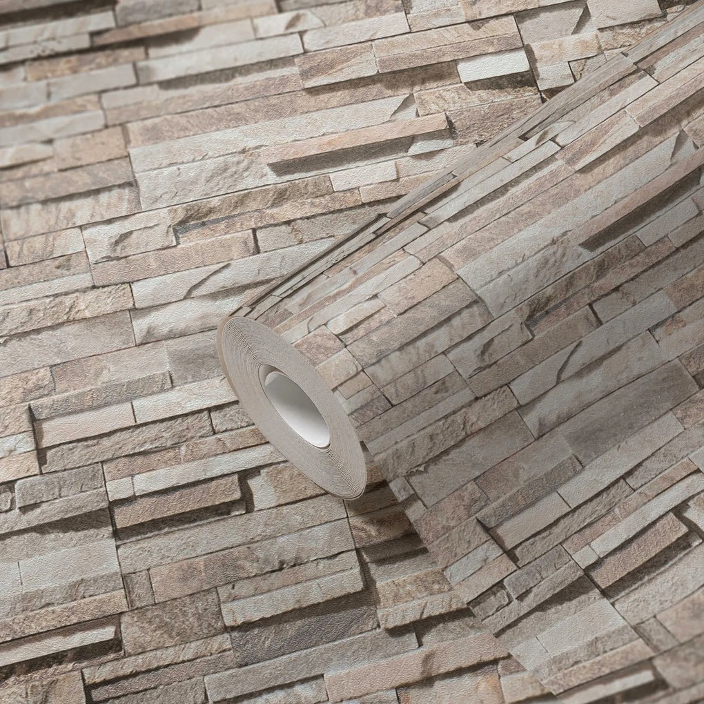 Vinyl tapéta flizelin mosható bézs pala kő 3D fal 53cm x 10 m