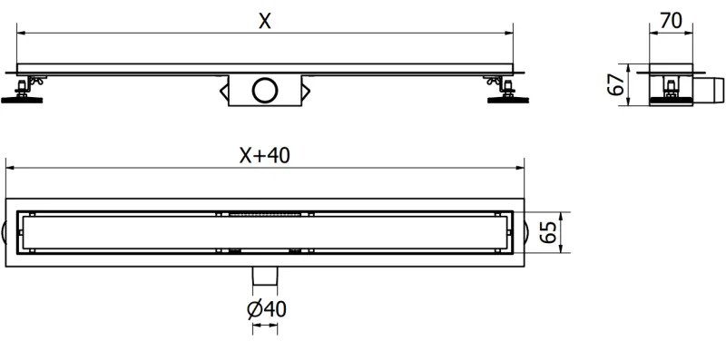 Mexen Flat M08 rozsdamentes acél zuhanyfolyó 70 cm, arany, 1525070-15