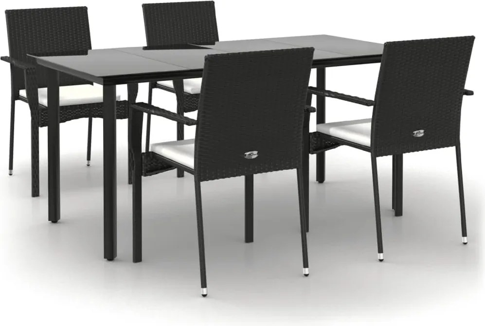 vidaXL 5 részes fekete polyrattan kerti étkezőgarnitúra párnákkal