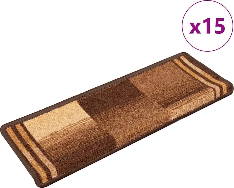 vidaXL 15 db barna öntapadó lépcsőszőnyeg 65x21x4 cm