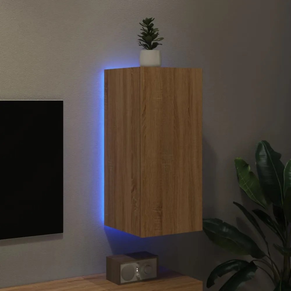 sonoma tölgy színű fali TV-szekrény LED-ekkel 30,5x35x70 cm