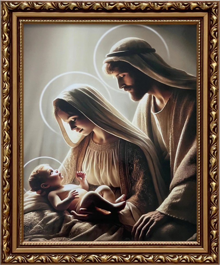 Vászonkép 29x24 Szent Család Jézus Krisztus József Arany Díszített Keret