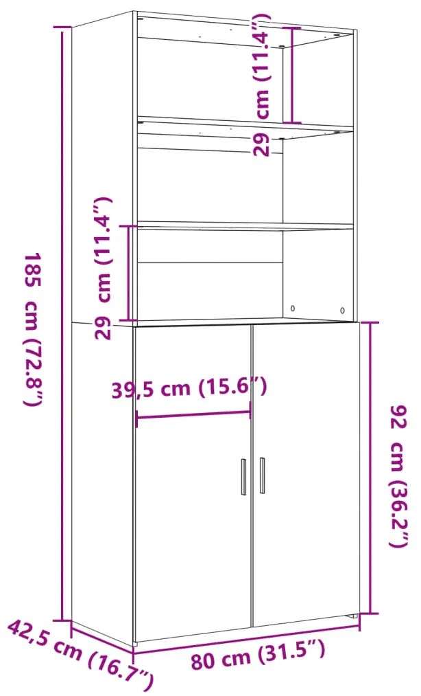 barna tölgy-színű szerelt fa magasszekrény 80 x 42,5 x 185 cm