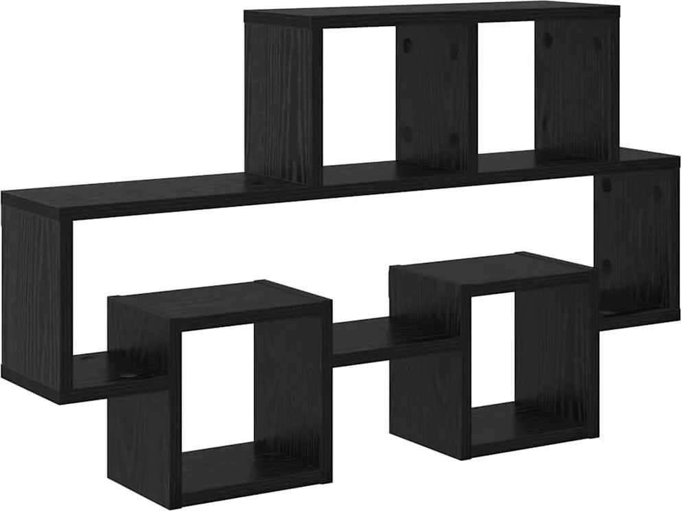 vidaXL Falpolc polcokkal tárolóval Musta tammi 82 x 15 x 51 cm Faanyag
