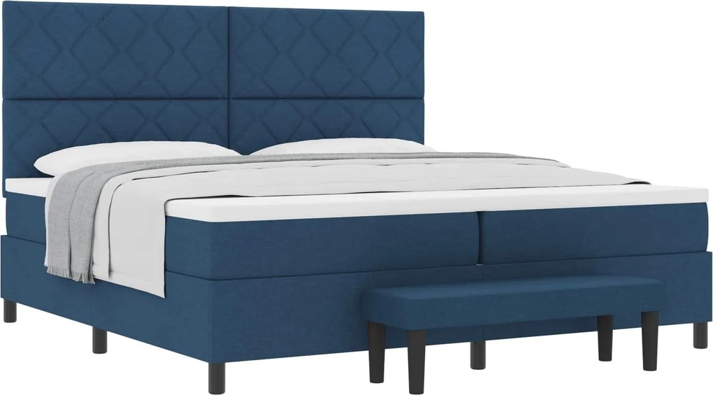 vidaXL Boxrugós ágy matracmal fejtámlával Kék 200 x 200 cm szövet
