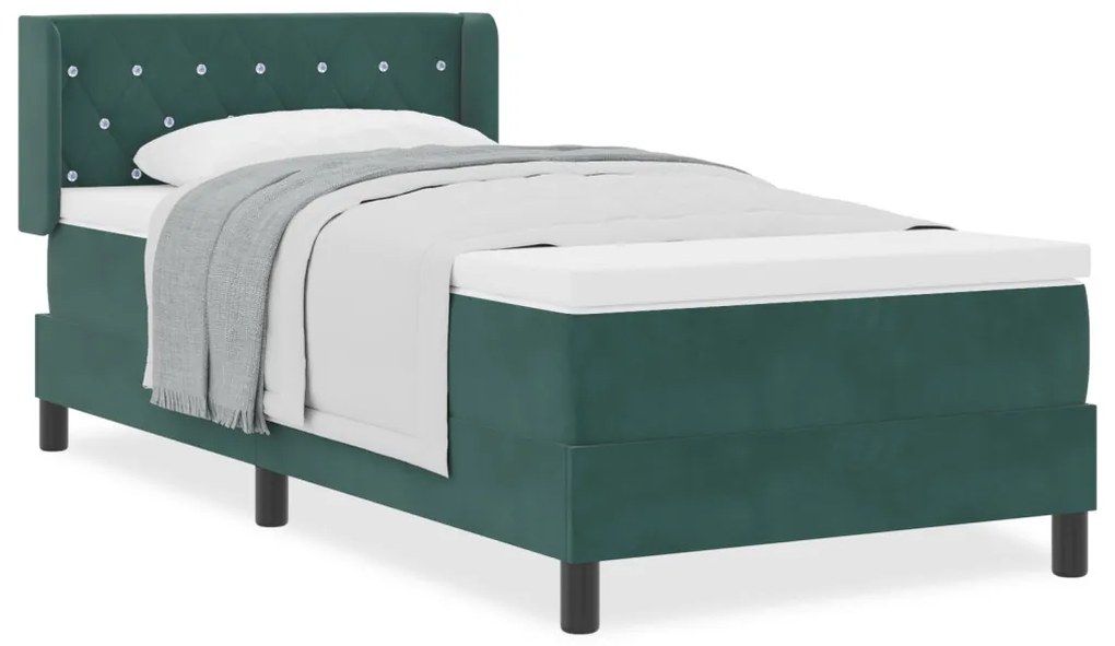 vidaXL Boxrugós ágy matracmal Sötétzöld 190 x 90 cm Poliészter