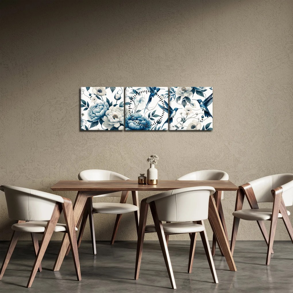 Kép - Kolibrikok virágokkal (órával) (90x30 cm)