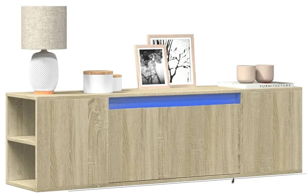sonoma tölgy színű fali TV-szekrény LED-ekkel 135x31x39,5 cm