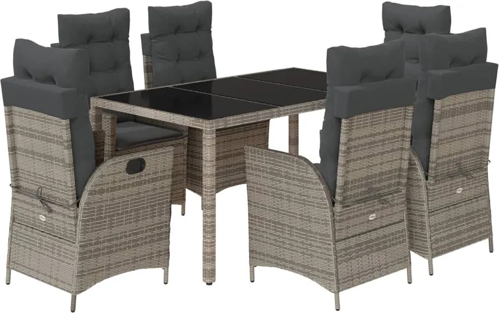 vidaXL 7 részes szürke polyrattan kerti étkezőgarnitúra párnával