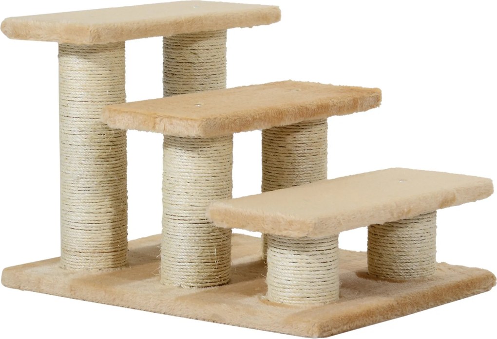 PawHut Kutya Lépcső 3 Lépcső 34 cm Magas Kiskutya Lépcső Macskák Számára Összecsukható Macskalépcső Kutya Rampa Bútorhoz, Ágyhoz, Kanapéhoz Krém | Aos