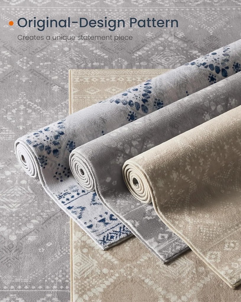 Szőnyeg, 120 x 170 cm-es csúszásmentes szőnyeg, boho stílusú, cappuccino bézs