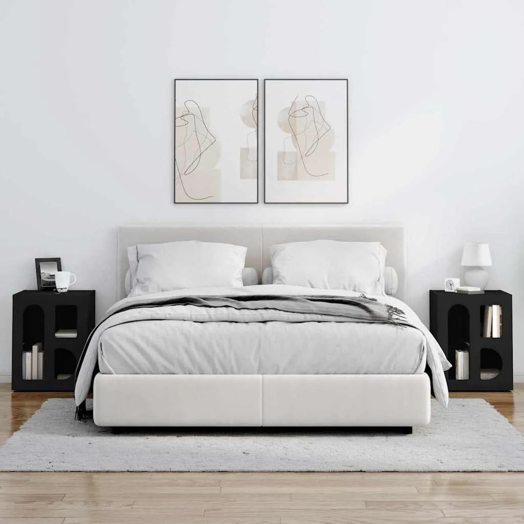 Éjjeli asztal 2 pcs Fekete 40 x 35 x 50 cm Faanyag