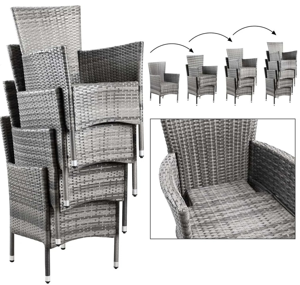 Casaria® Kerti rattan garnitúra Bali 1+8 - szürke/antracit