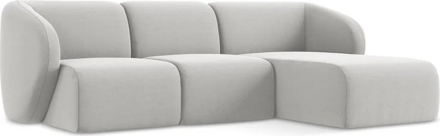 Világosszürke bársony sarokkanapé (jobb oldali-heverő résszel) Lani – Makamii