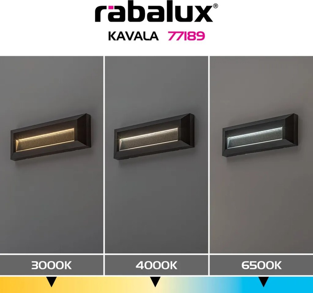 RÁBALUX 77189 KAVALA Kültéri Falba Építhető Lámpa Fekete IP44