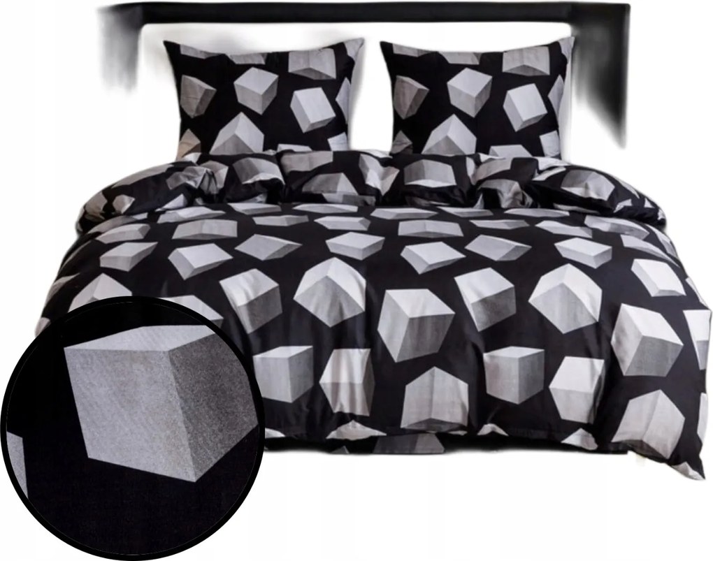 Ágyneműhuzat Pamut Szatén 200x220 2 párnahuzat Fehér Négyzetek