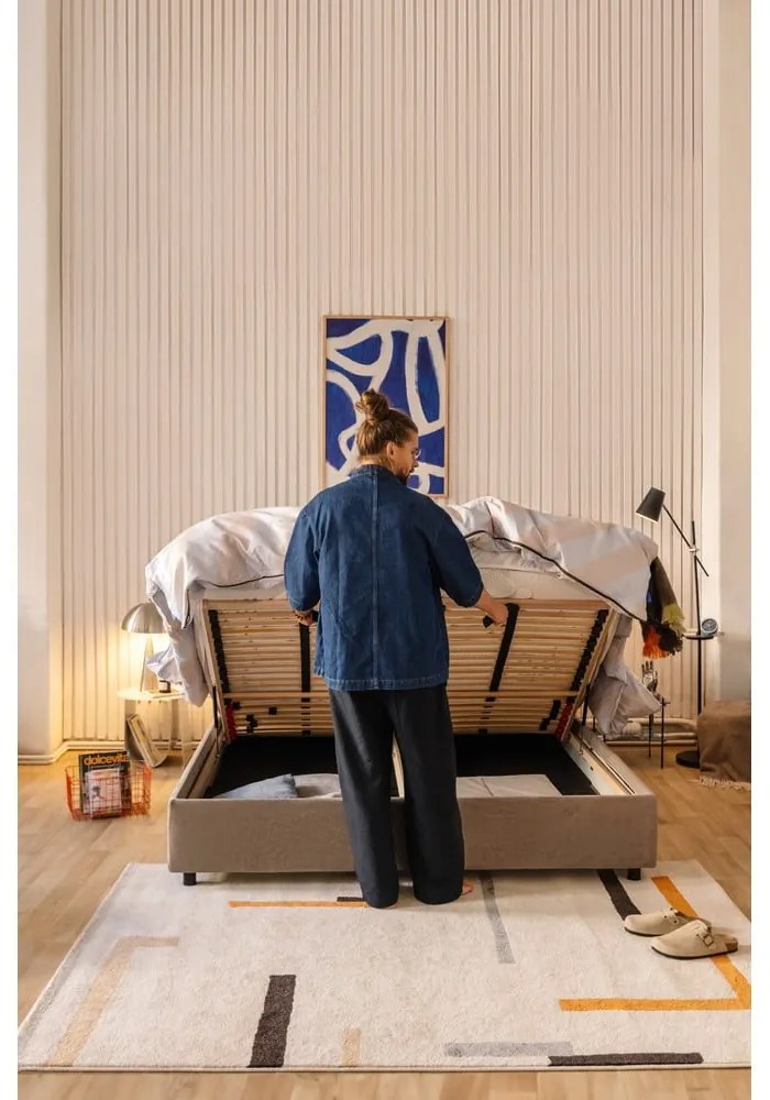 Kárpitozott franciaágy taupe színű, tárolóhellyel, matraccal/ráccsal 180x200 cm Myra Pillow - Bonami Selection