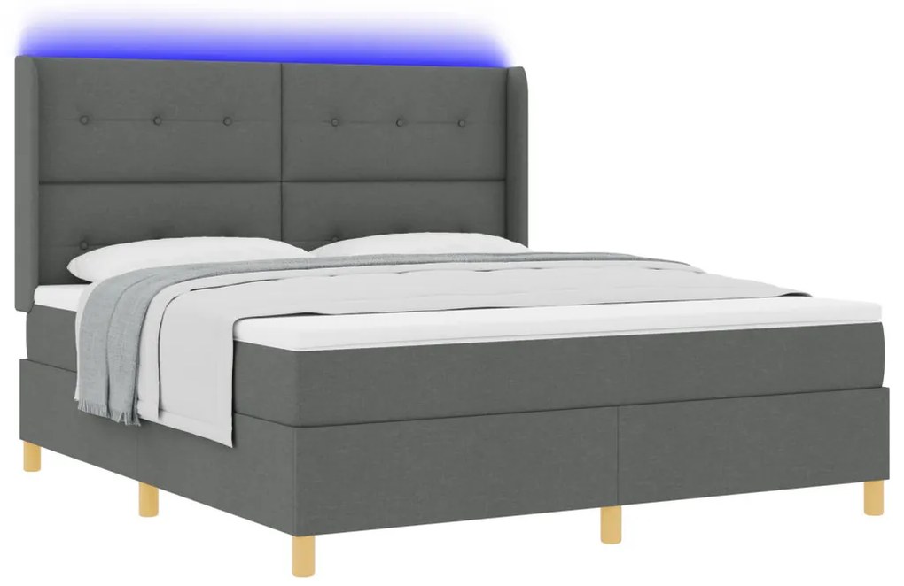 Boxspring Ágy Matrac LED-del Sötétszürke 180x200 cm Szövet