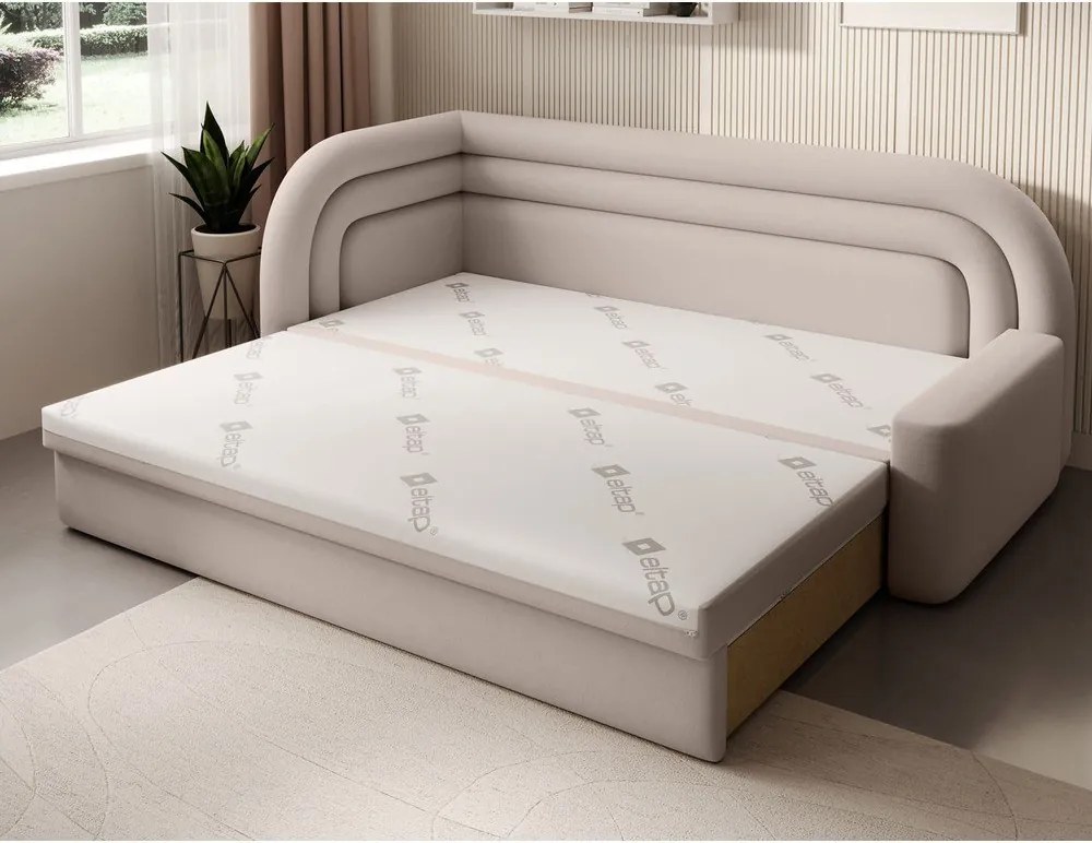 Bézs bársony kinyitható-tárolóhelyes kanapé bal oldali 223 cm Fabillo – ELTAP