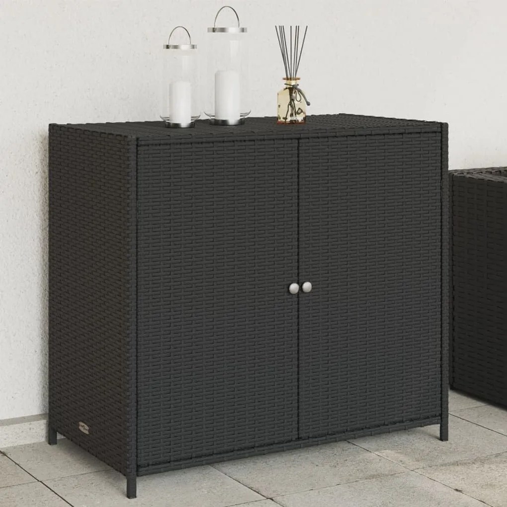fekete polyrattan kerti tárolószekrény 83 x 45 x 76 cm