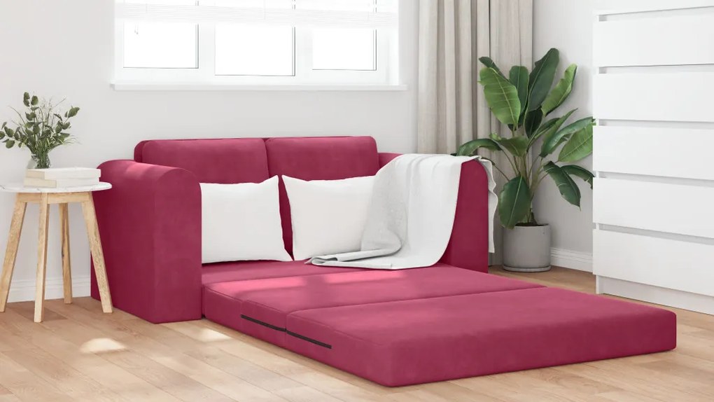 Floor Sofa Bed 2 az 1-ben Borvörös 148x71x83 cm Velúr