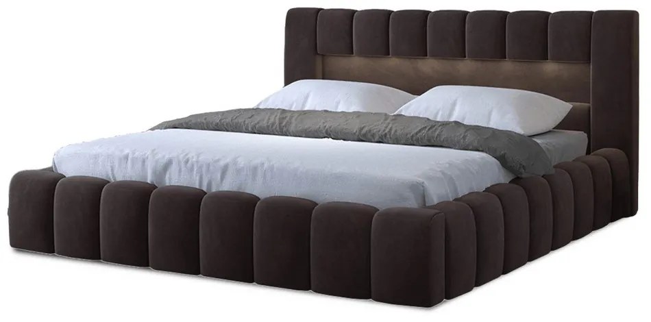Sötétbarna kárpitozott ágyneműtartós franciaágy ágyráccsal 180x200 cm Lamica – ELTAP