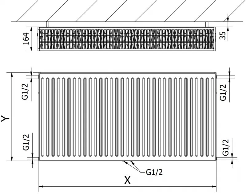 Mexen CC33 panelradiátor 500 x 1500 mm alsó középső csatlakozó 3032W fekete W6C33-050-150-70