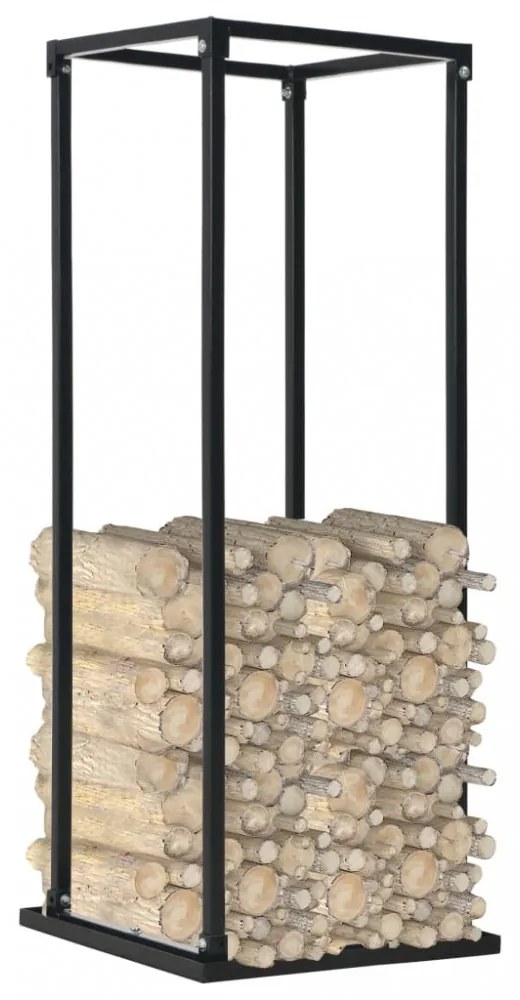vidaXL fekete acél tűzifatároló alappal 37 x 37 x 113 cm