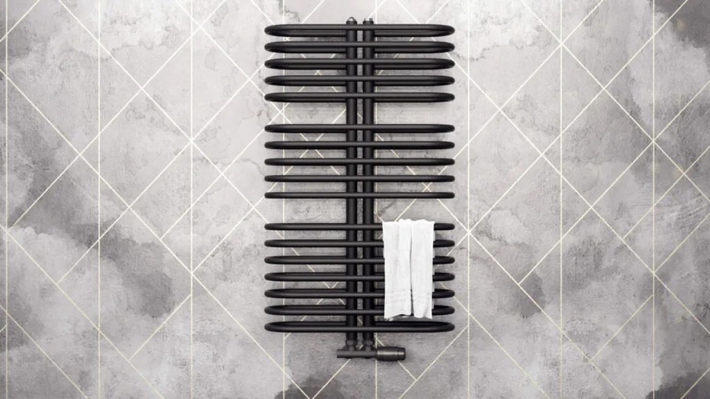 Regnis LEVEL II, fűtőelem 600x1380mm központi csatlakozással 50mm, 1203W, fekete matt, LEVEL1380/600/D50/BLACK