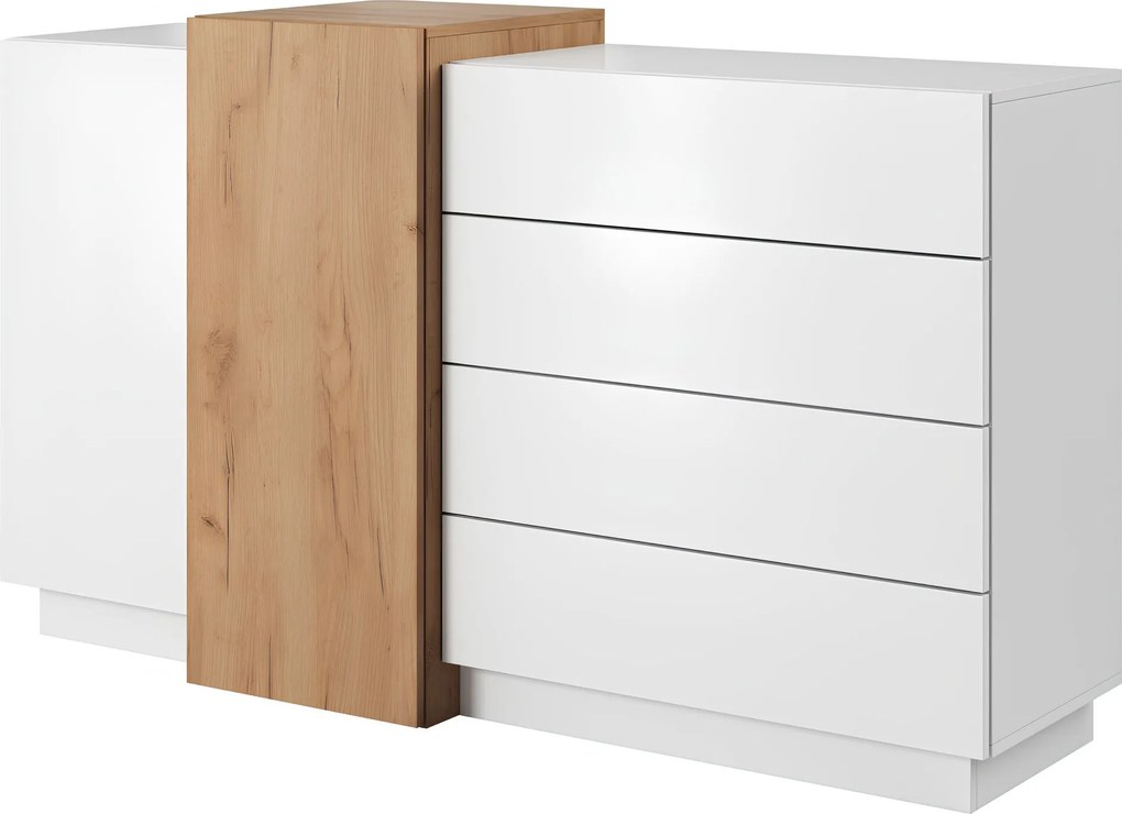 Komód 2D4S, fehér/tölgy craft arany, TRIO