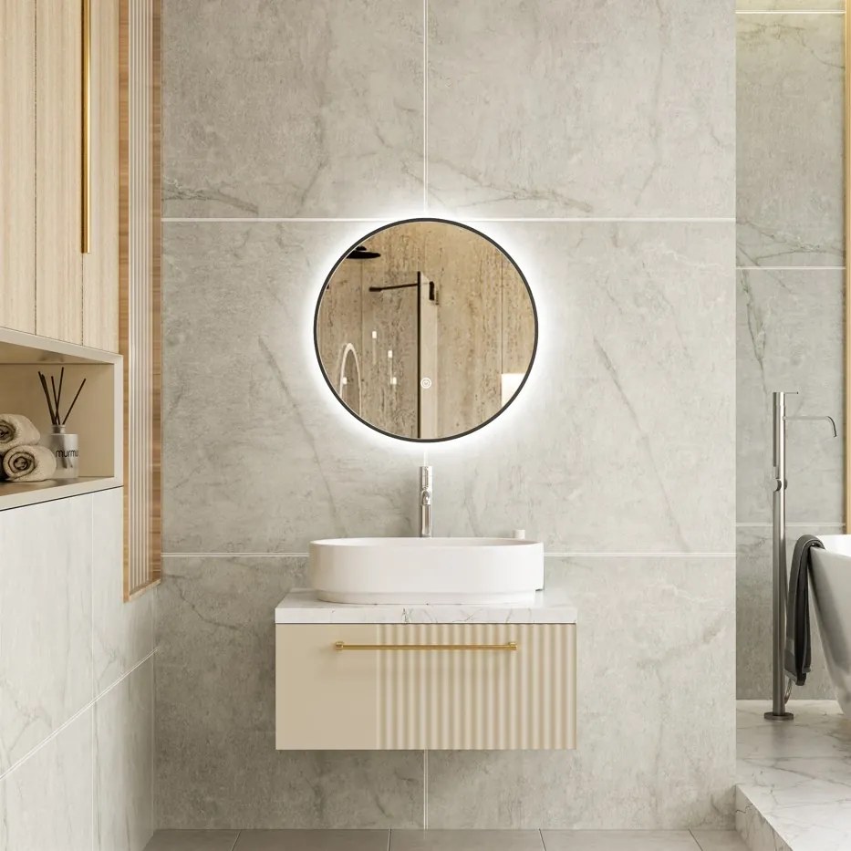 Erga Olivia, kerek LED tükör 50cm, fekete fém keret, 1150 lm, 6500K, elölről megvilágított, ERG-V01-202-5050-BK