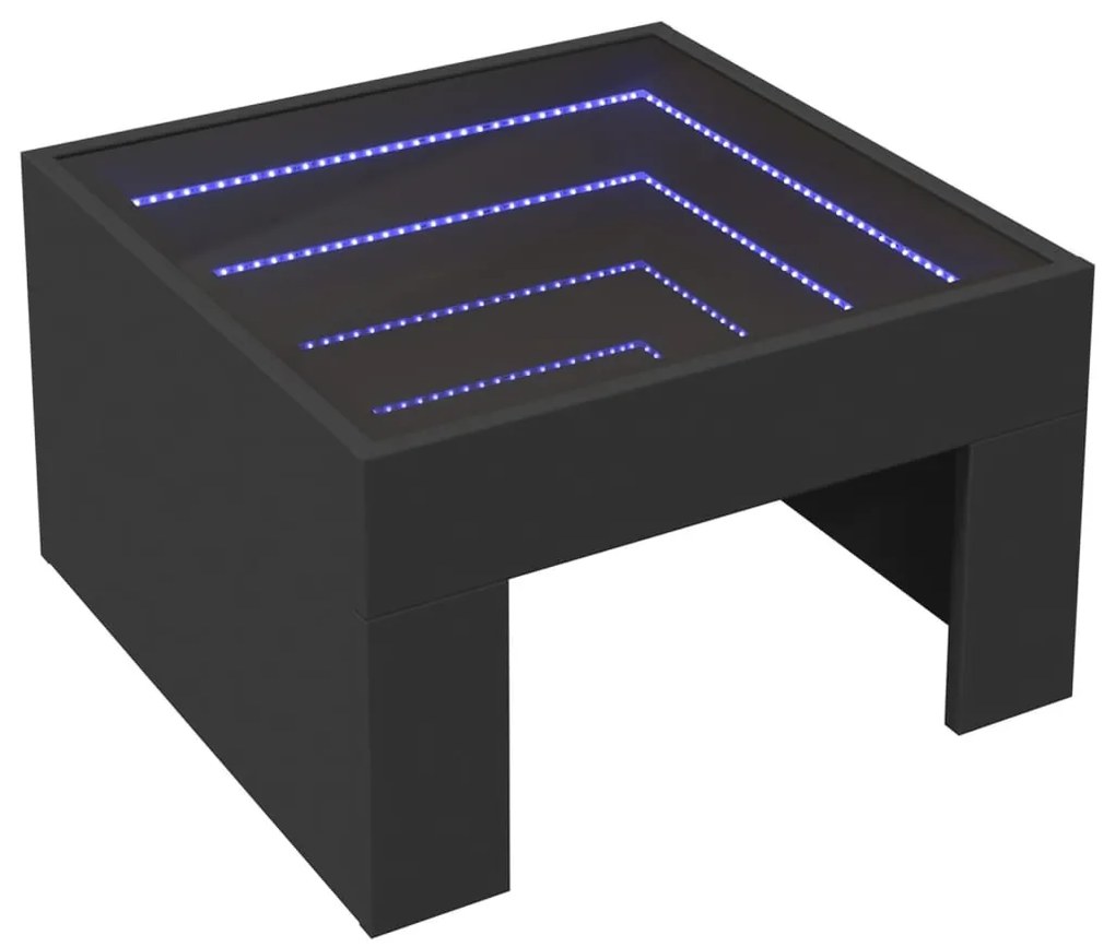 Fekete végtelen hatású LED-es dohányzóasztal 50 x 50 x 30 cm
