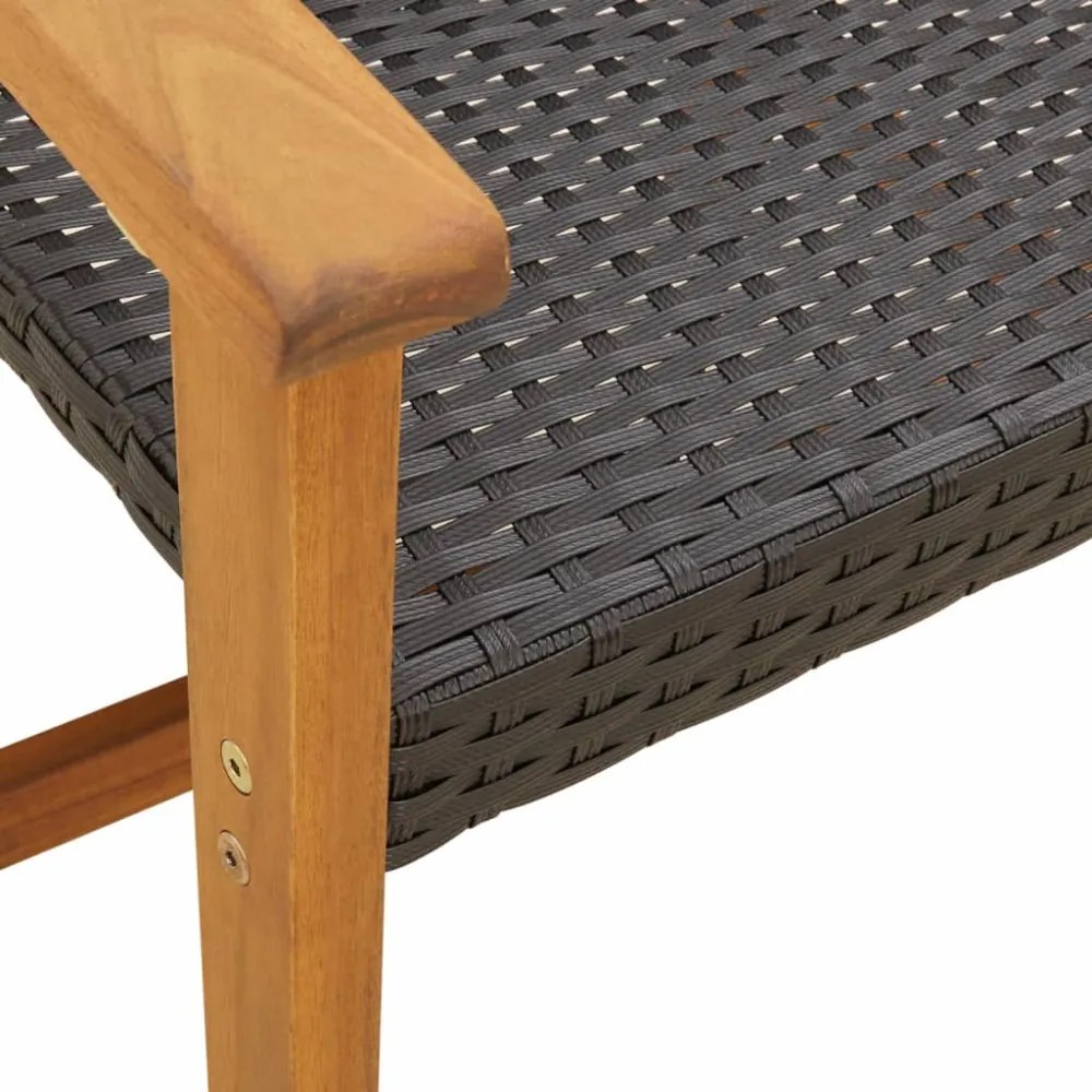 fekete polyrattan és akácfa kerti pad 112 cm
