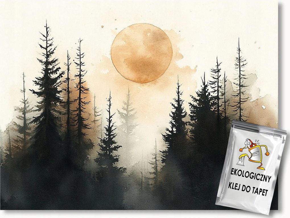 Fotótapéta Flizelina Akvarell Tájkép Erdő Éjszaka Hold Telihold 200x140 ragasztó