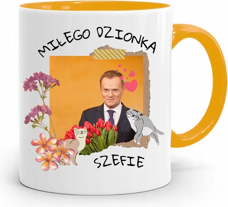 Donald Tusk Sárga Bögre Platform Ajándék fényképes nyomtatással