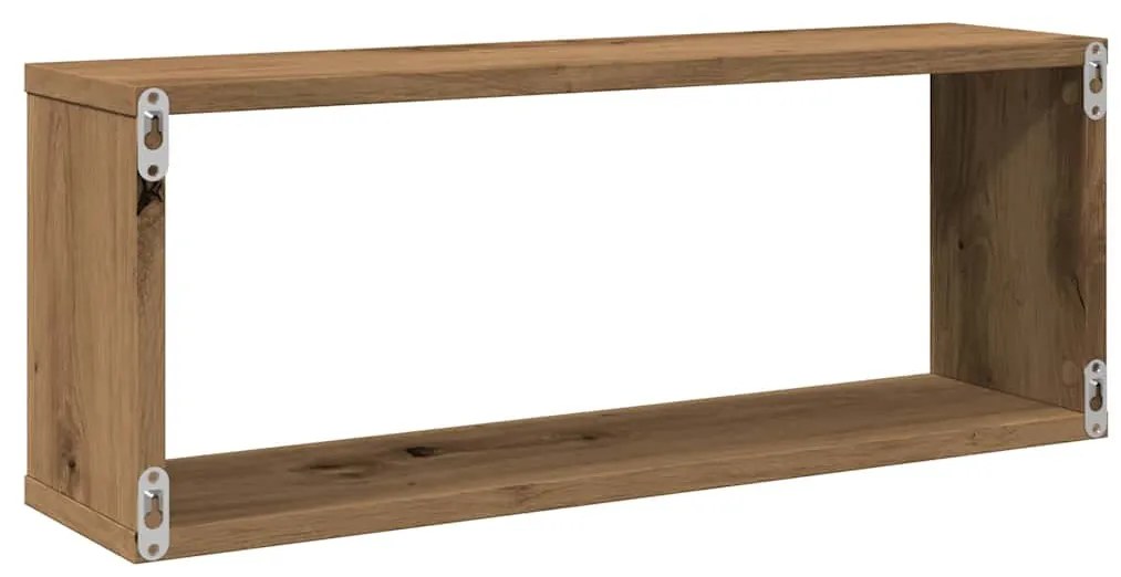 6 db kézműves tölgy színű szerelt fa fali kockapolc 60x15x23 cm